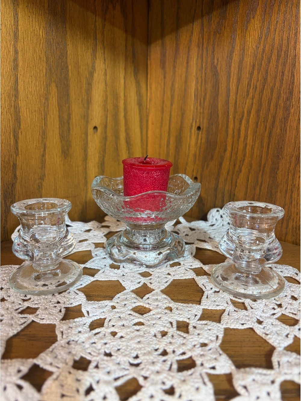 Vintage Anchor Hocking Pebble Glass Candle Holder Set 3 Piece Crystal Tablescape